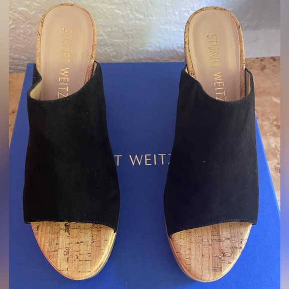 Stuart Weitzman Black Suede Cork Wedges - Picture 10 of 14